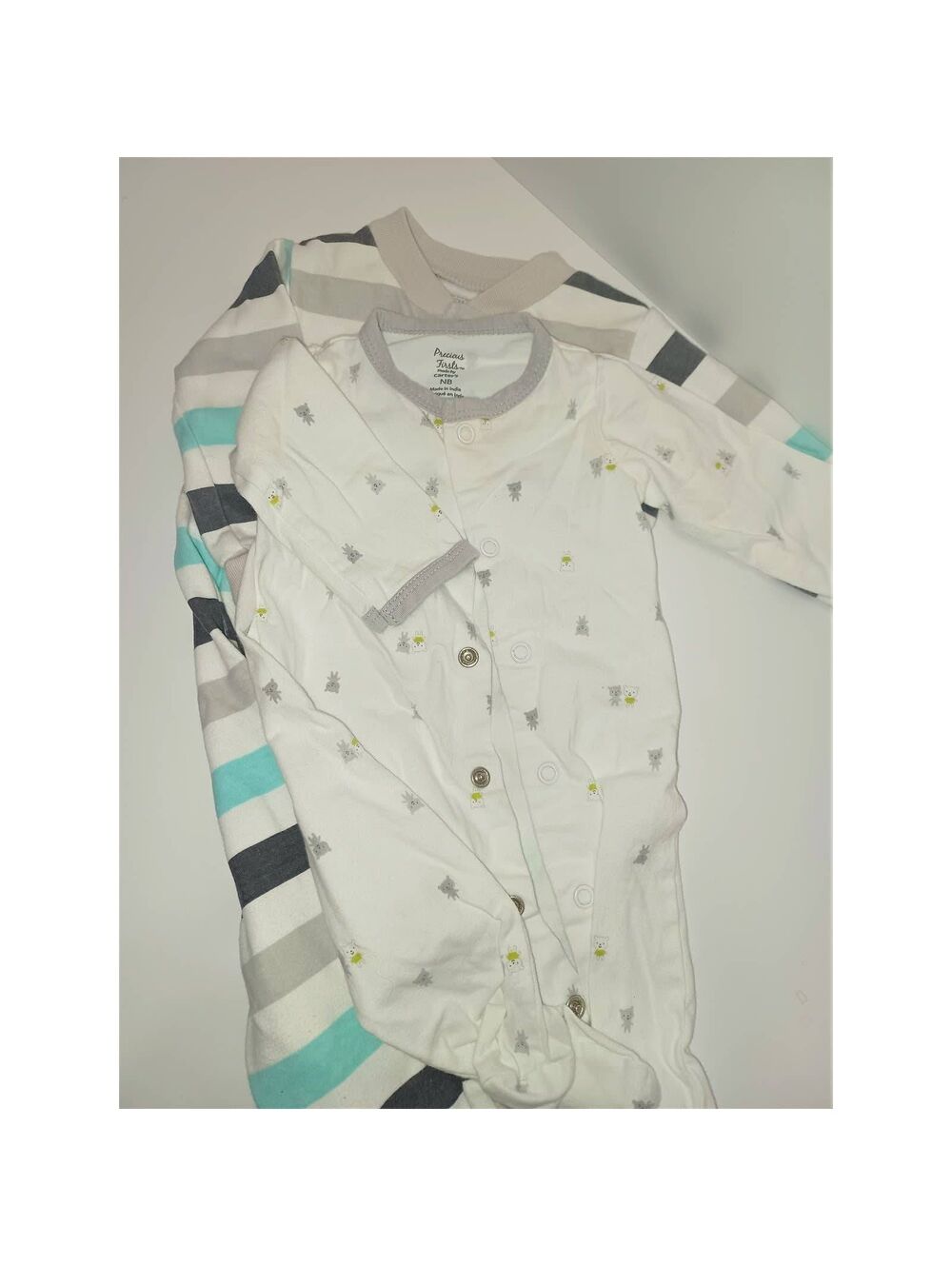 Precious Firsts Boys Footed Sleepers Size 6 Months White Gray